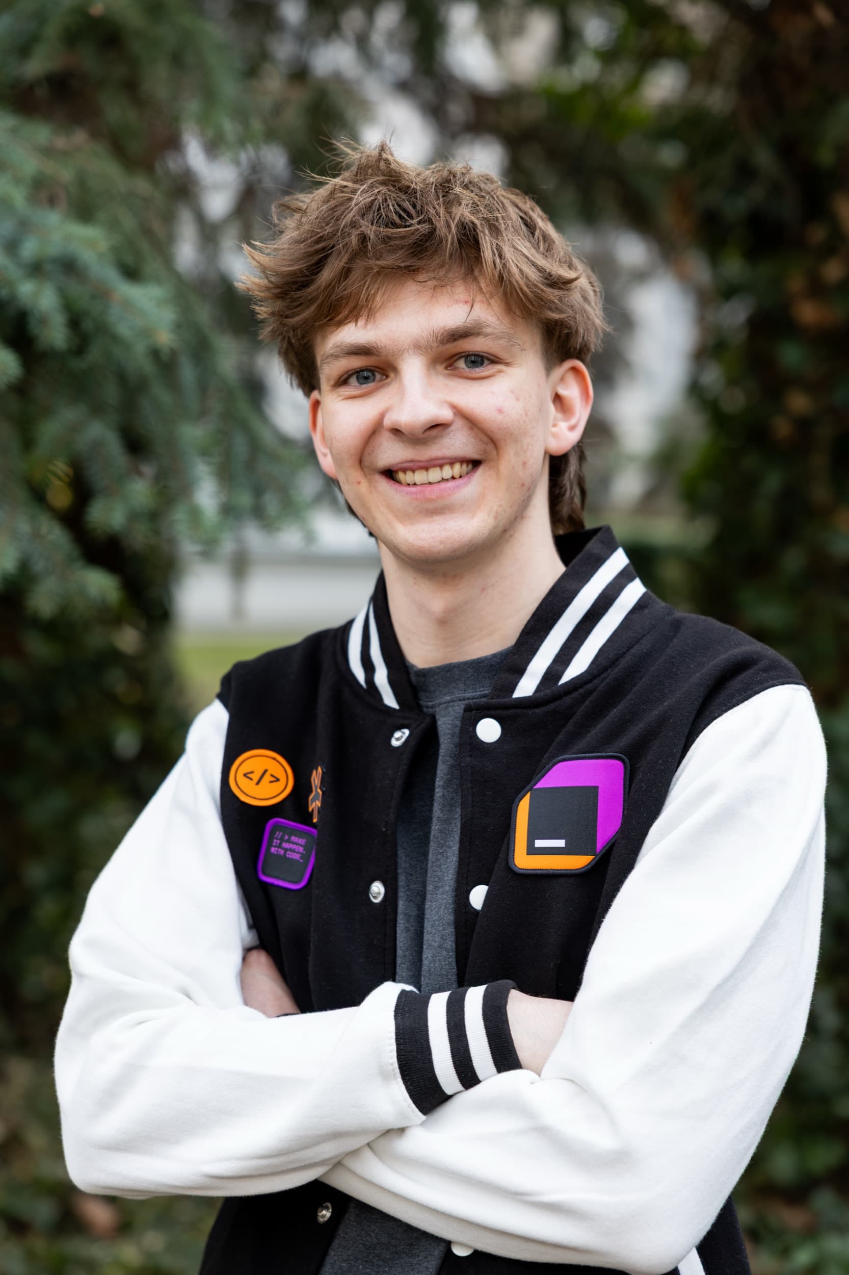 Me in a jacket with JetBrains patches