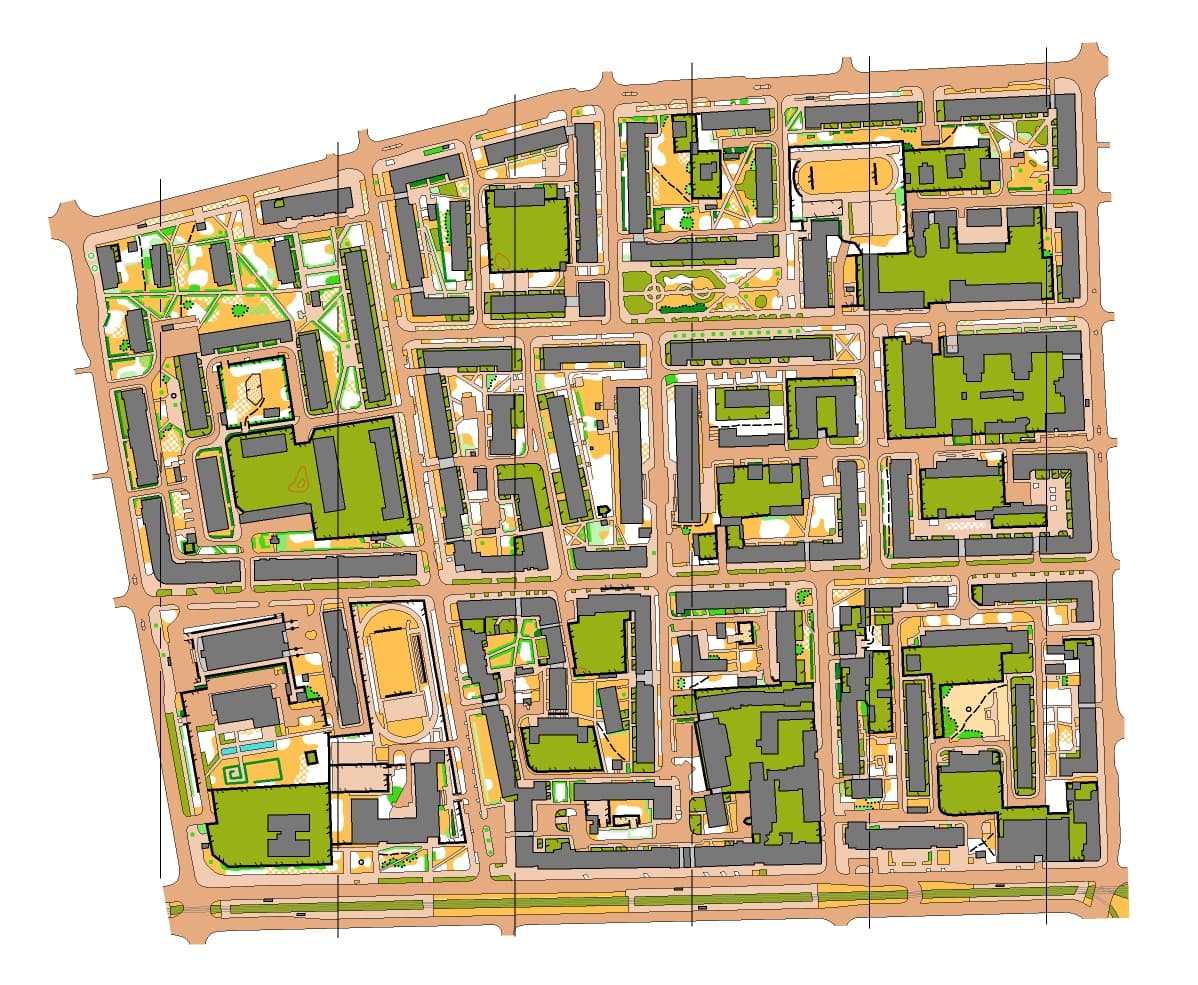 Sprint orienteering map of the area around Rondo Wiatraczna in Warsaw